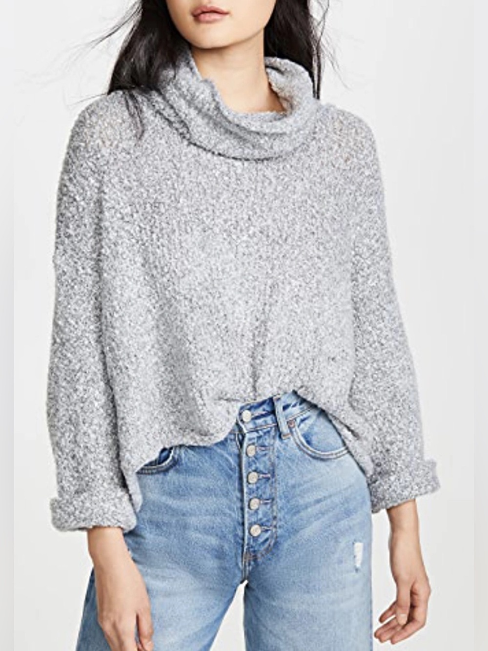 Free People Bff Sweater Oversized Gray Knit Cowl Neck Casual Womens Size Small